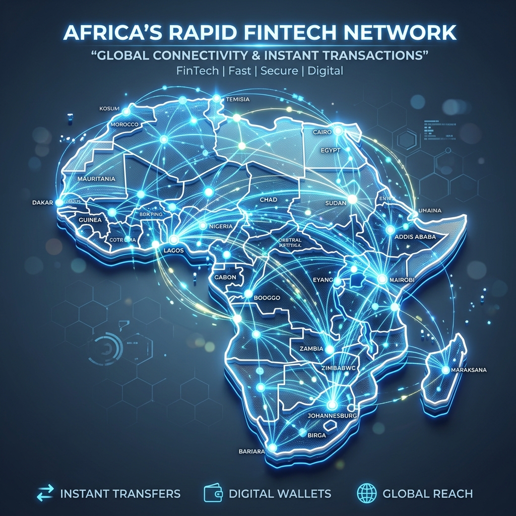Map of Africa showing fast money transfer network